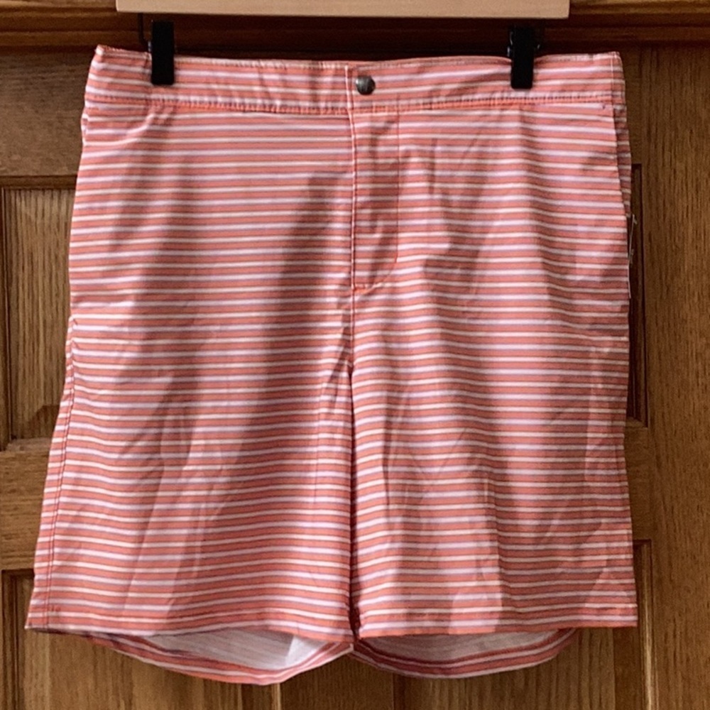 Lands’End Lined sunset 7” Swim trunks Color- Orange Stripe ❗️NWT❗️ - Picture 2 of 15